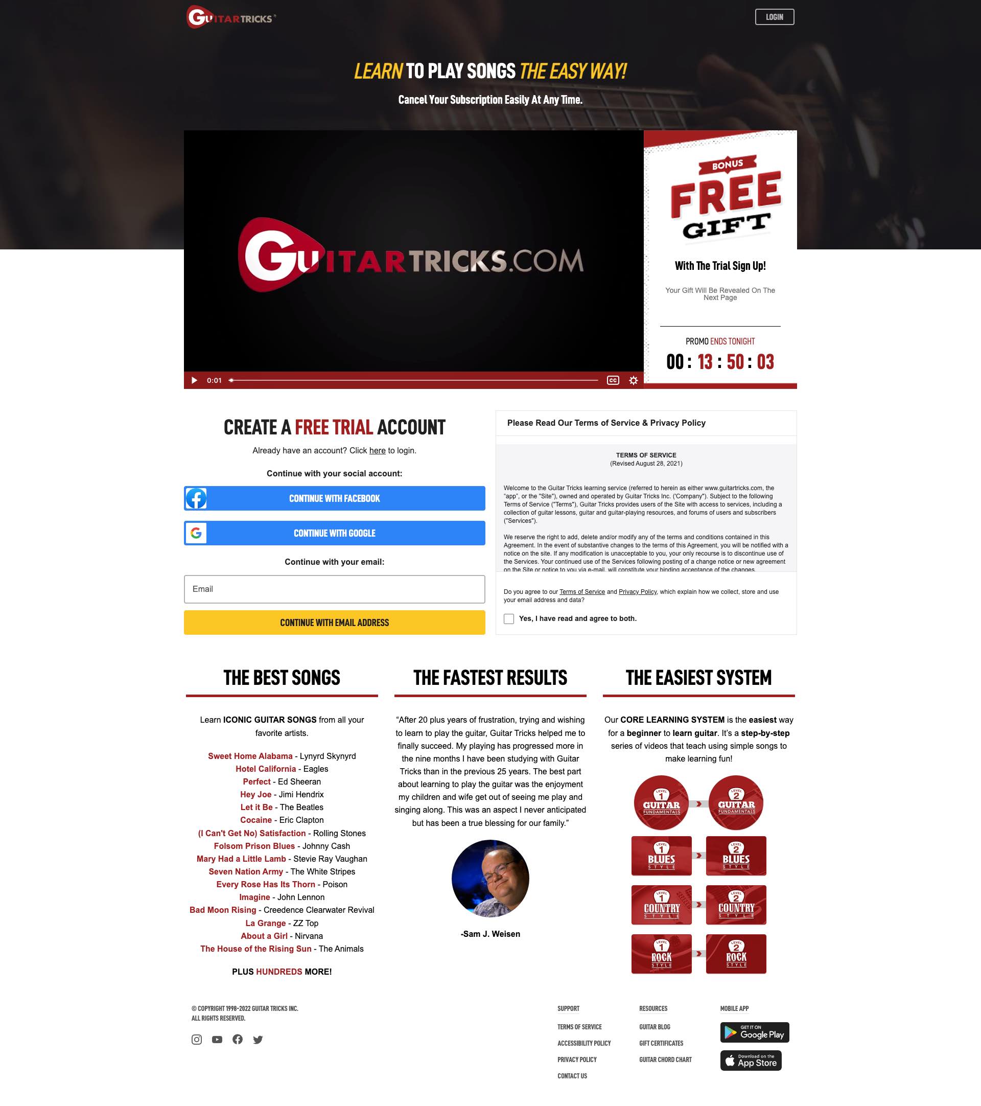 Guitar Tricks Free Trial Signup Page